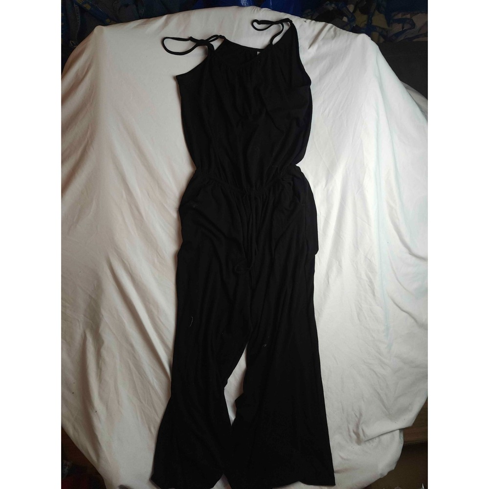 Zenana Premium Jumpsuit Womens Large Black Knit Sleeveless Wide Leg‎ Cropped